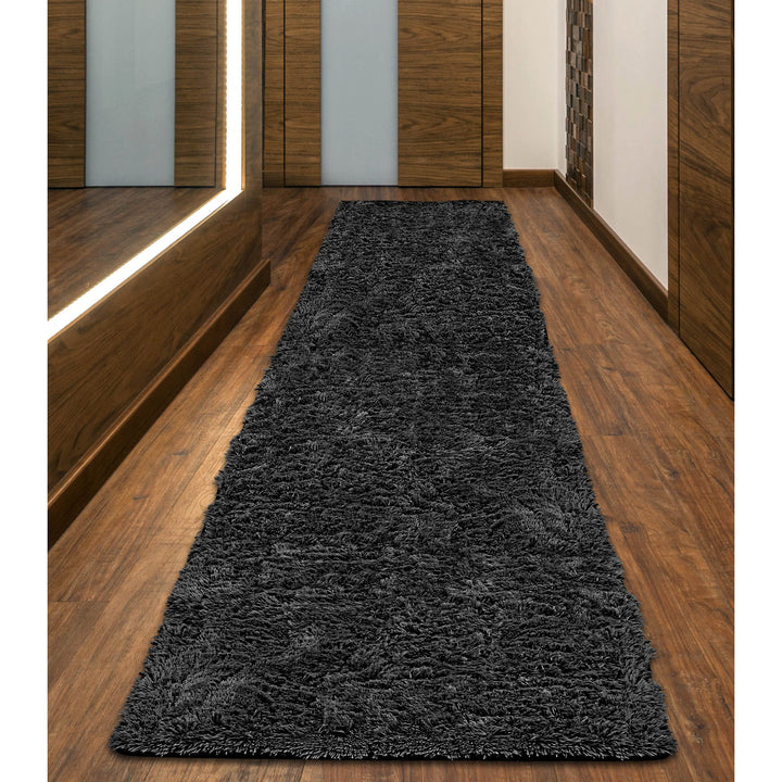 Dywan pluszowy, krótki włos, antypoślizgowy, 80 x 300 cm, czarny, DYWSHA80/300CZA