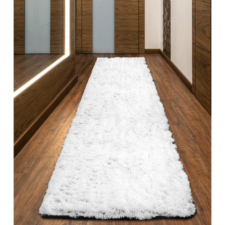 Dywan pluszowy, krótki włos, antypoślizgowy, 80 x 300 cm, biały, DYWSHA80/300BIA