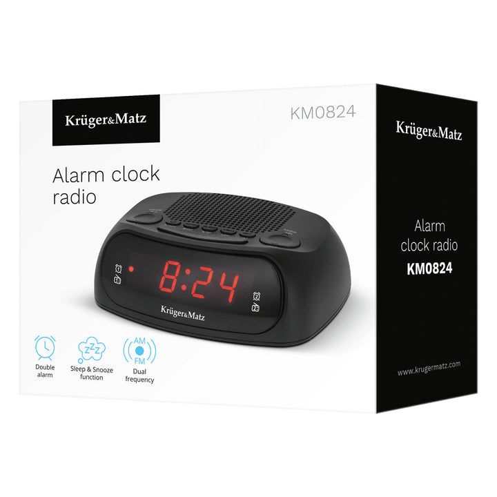 Radiobudzik Kruger&Matz, radio AM/FM, pamięć 20 stacji, podwójny alarm, KM0824