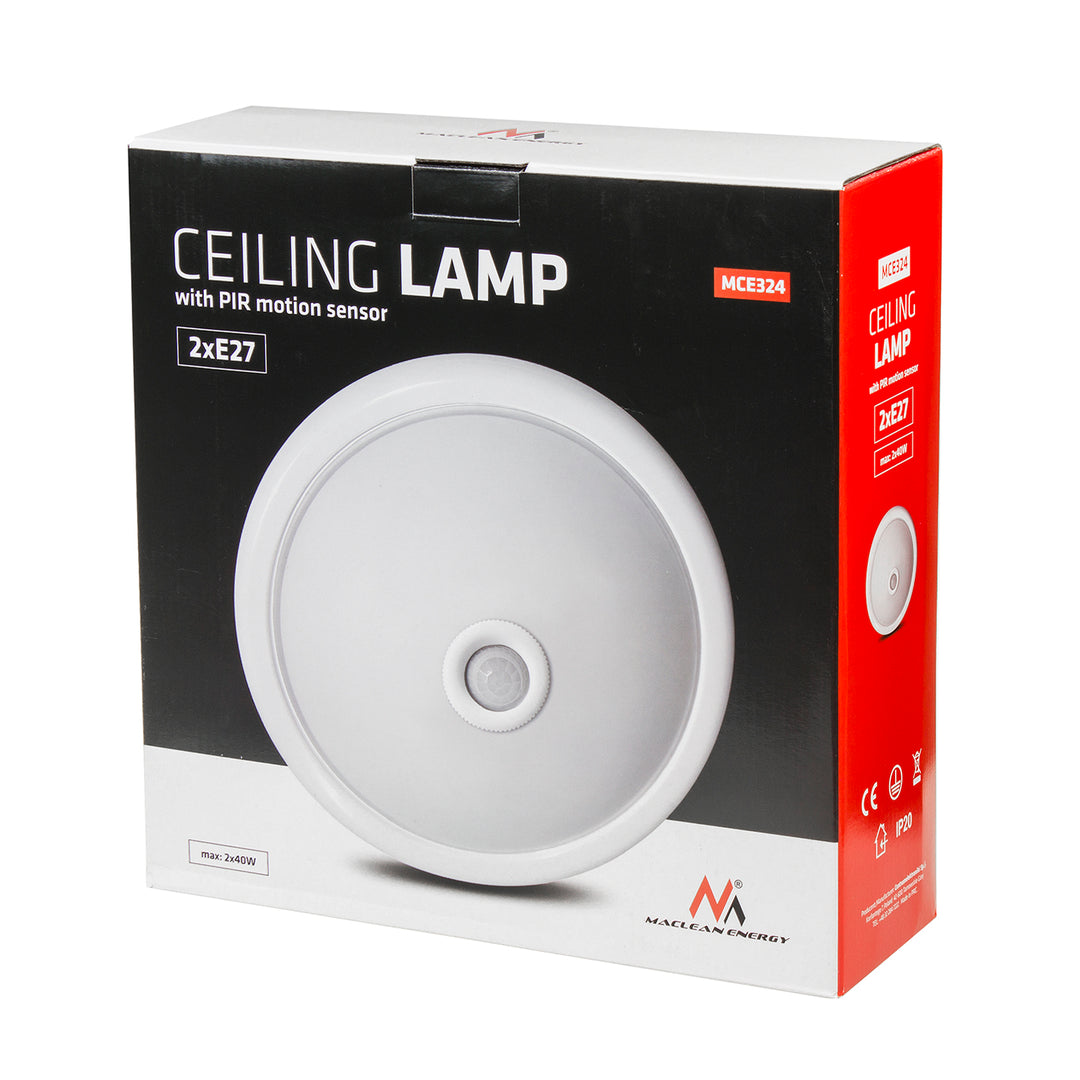 Plafon z czujnikiem PIR Maclean, sufitowy, z źródłem światła LED, 2x max. 40W, E27, 220-240V~ 50/60Hz, MCE324 + 2xMCE267