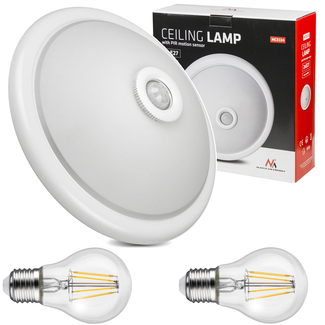 Plafon z czujnikiem PIR Maclean, sufitowy, z źródłem światła LED, 2x max. 40W, E27, 220-240V~ 50/60Hz, MCE324 + 2xMCE267