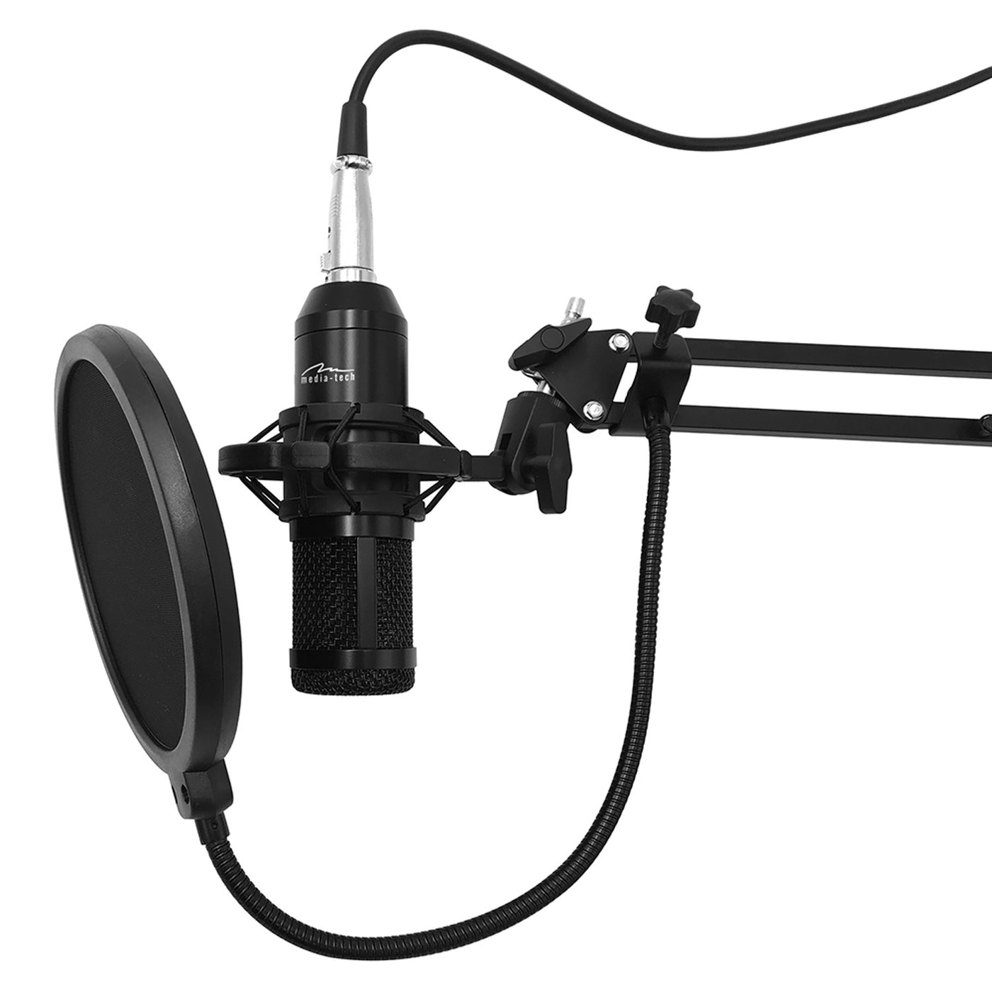 Mikrofon pojemnościowy Media-Tech, regulowany statyw, akcesoria, MT397K