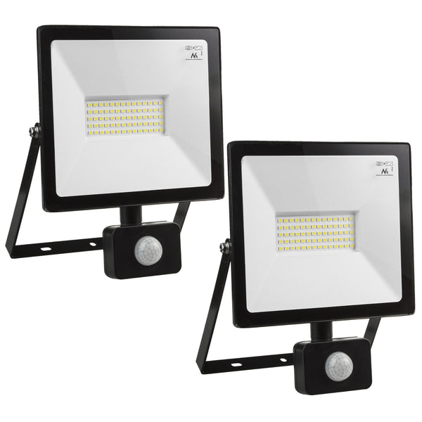 2x naświetlacz LEDz czujnikiem ruchu Maclean, slim 50W, 4000lm, barwa ciepła biała (3000K), IP44, MCE650 WW PIR